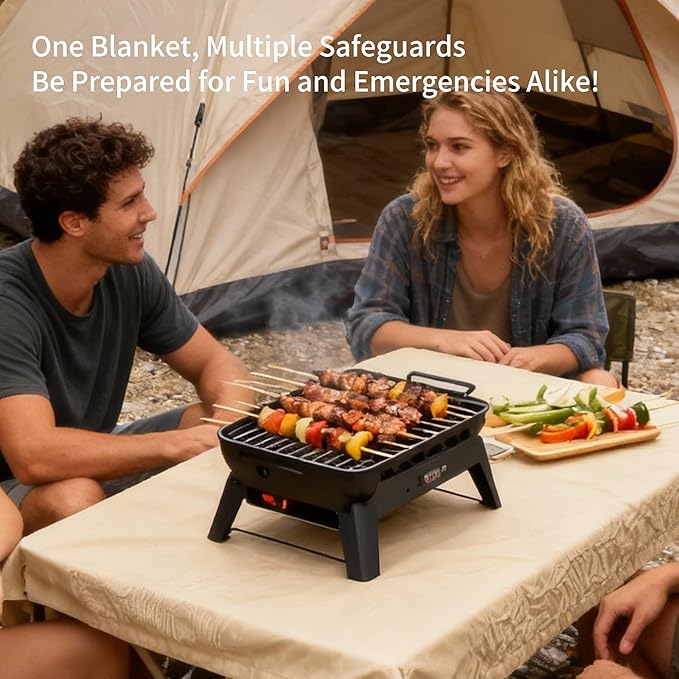 Fireproof Camping Blanket - Heat-Resistant Fiberglass Mat for Outdoor Cooking, BBQ & Emergency(Khaki 31.5" x 37.5")