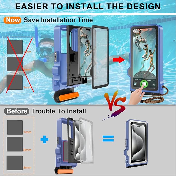 2026 Diving Snorkeling Phone Case for iPhone 17/16/15/14/13/12/11 Pro Max/XS/X Samsung Galaxy S26/S25/S24 Professional Scuba Dive Waterproof Underwater Photo Video Cover (4TH Gen, Blue-)