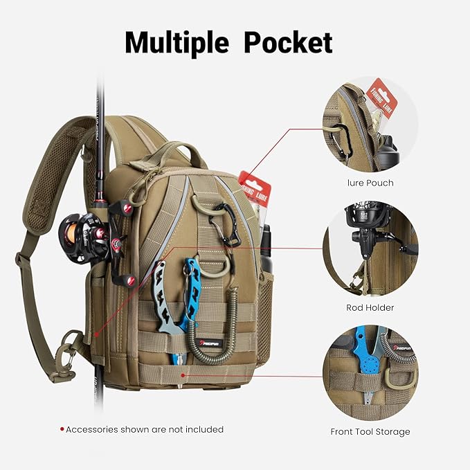 Piscifun Fishing Backpack with Rod Holder, Lightweight Sling Bag Storge Gear and Equipment