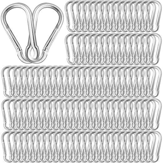 100 Pack 3" Heavy Duty Carabiner Clips, M8 Sliver Galvanized Steel Spring Snap Hooks, Rust-Resistant Keychain Clips for Hammock, Camping, Hiking, Fishing, Swing Set