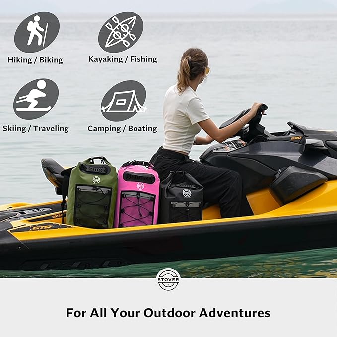 STOVER 5/10/25/30/40/55L Waterproof Dry Bag- Roll-Top Backpack w/Phone Case- Kayaking, Hiking, Camping, Boating- Men/Women