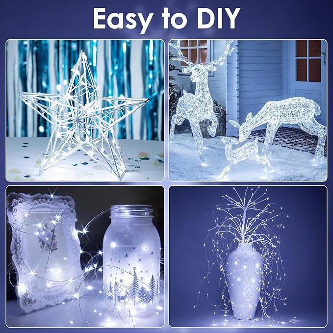 8-Pack Fairy Lights Battery Operated with Remote & Timer & 8 Modes, Waterproof 16 FT 50 LED String Lights Outdoor Indoor, Battery Twinkle Lights for Christmas Bedroom Centerpiece Décor (Cool White)