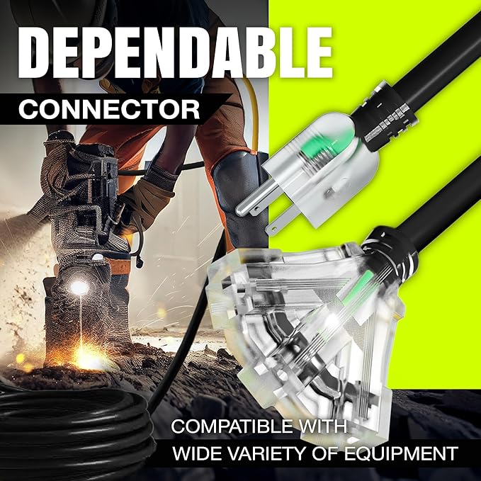 3ft Outdoor/Indoor Extension Cord 3-Outlet 12/3 Gauge Extra Heavy Duty 3 Prong SJTW, Waterproof, Flexible Cold-Resistant Long Power Cord,15A 125V 1875W, Black by LifeSupplyUSA