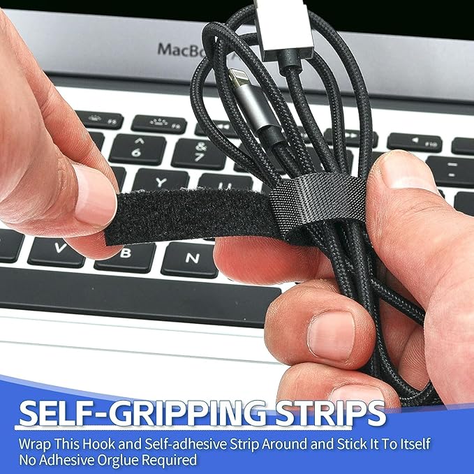 2In x 50Ft Reusable Cable Ties Hook and Loop Roll | Tie Down Straps, Nylon Double-Sided Strips, | Adjustable Multi-Purpose Wrap Fasteners forOffice, Home, Data Center
