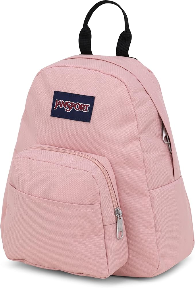 JanSport Half Pint Mini Backpack, 10.2 L - Durable Mini Bag Purse with Adjustable Shoulder Straps, Single Main Compartment, Zippered Stash Pocket, Misty Rose