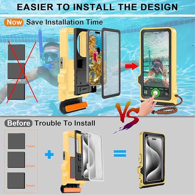 2026 Diving Snorkeling Phone Case for iPhone 17/16/15/14/13/12/11 Pro Max/XS/X Samsung Galaxy S26/S25/S24 Professional Scuba Dive Waterproof Underwater Photo Video Cover (4TH Gen, Yellow)
