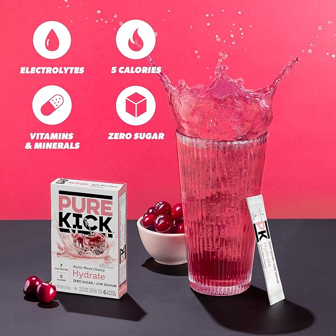 Pure Kick Hydration Singles To Go Drink Mix, Arctic Wave Cherry, Includes 12 Boxes with 6 Packets in each Box, 72 Total Packets