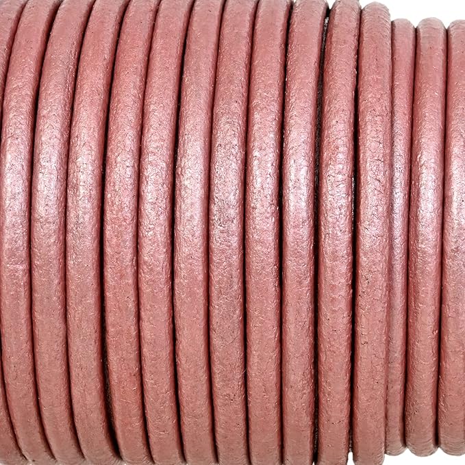 GENIQUE Real/Genuine Round Leather String Cord for Necklace, Bracelets, Jewellery, Braiding (3mm, Mystique Pink)