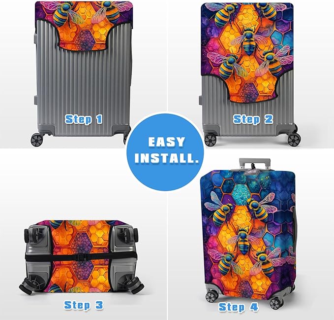Luggage Cover Protector for 19-20 Inch Suitcases, TSA Approved Elastic Travel Suitcase Covers, Anti-Scratch Washable Luggage Sleeve for Carry On & Checked Bags, Illustration of Bees