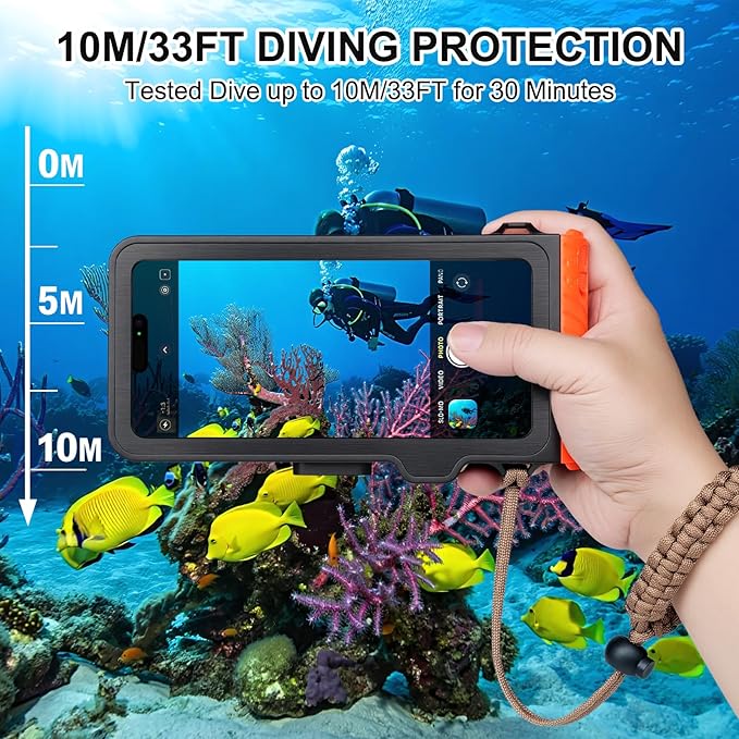 33ft Snorkeling Phone Case, Gen 4 IP68 Waterproof Housing for iPhone 16/15/14/13/12/11 Pro Max Samsung Galaxy S24/S23/S22, Touchscreen Full Protection