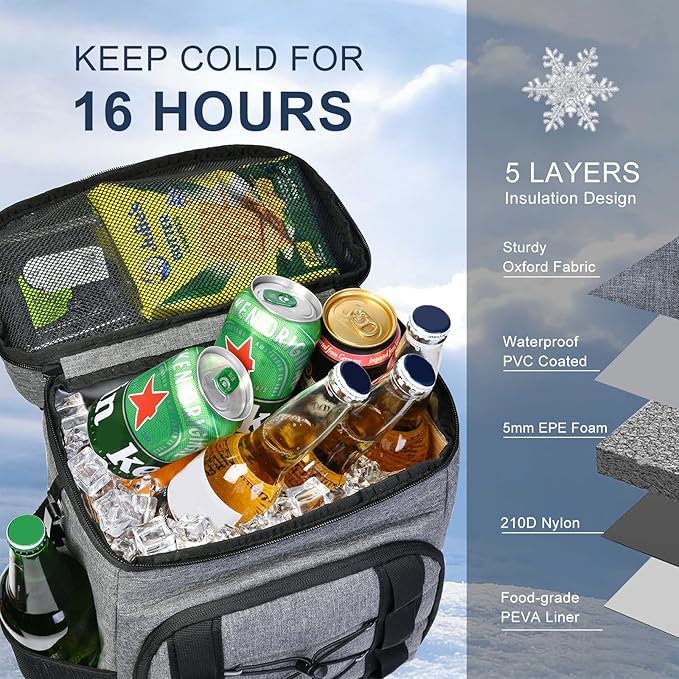 33 Cans Insulated Backpack Cooler - Leakproof Waterproof Lightweight Soft Coolers Bag for Camping Picnic Hiking Beach and Lunchbox Backpacks Bags-Leak Proof Ice Chest Back Pack