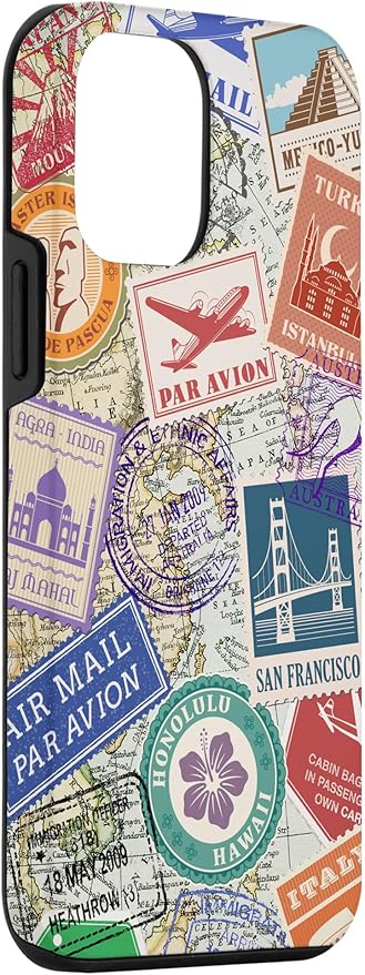 World Map Travel Passport Stamps Postage Stamp Case for iPhone 12 mini