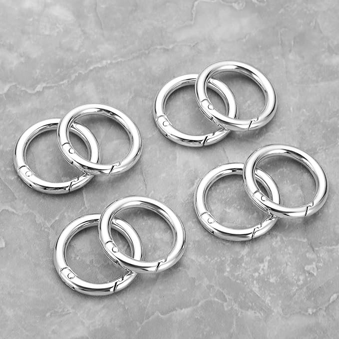 Gkeygo Key Ring Clip, 1 Inch Keychain Rings, 8 Pack Round Carabiner Clip for Keys, Buckle, Bags, Purses - Key Chain Hooks Replacement Keychains Lanyard DIY Crafts, Silver