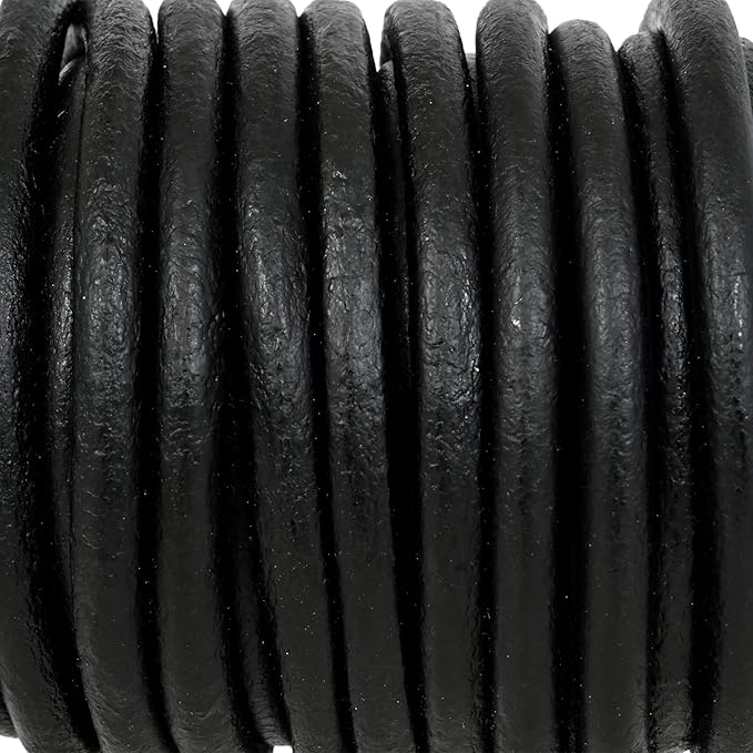 GENIQUE Real/Genuine Round Leather String Cord for Necklace, Bracelets, Jewellery, Braiding (Black Distressed, 5mm)