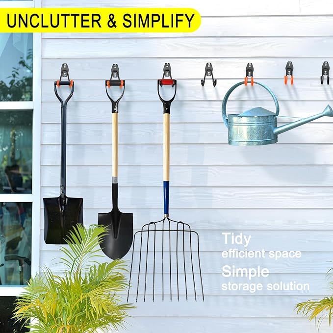 10 Pack Garage Hooks Heavy Duty Storage Organizer Wall Mount Power and Garden Tool Hangers, for Hanging Ladders, Ropes, Hose, Bulk Items