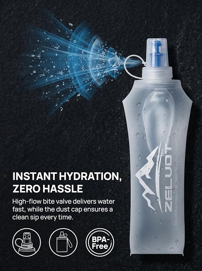 Zelvot Running Vest Soft Flask, BPA-Free 500ml Collapsible Water Bottle for Hydration Backpack, Folding Running Water Bottle for Marathon Hiking Cycling Climbing (White, 500 ML)