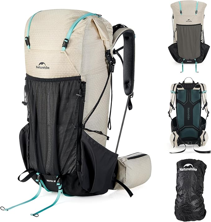 Naturehike 60L Rock 2.0 Upgraded Internal Frame Hiking Backpack for Outdoor Camping Travel Backpacking, Ultralight Backpack for Adults(White/M/60L)