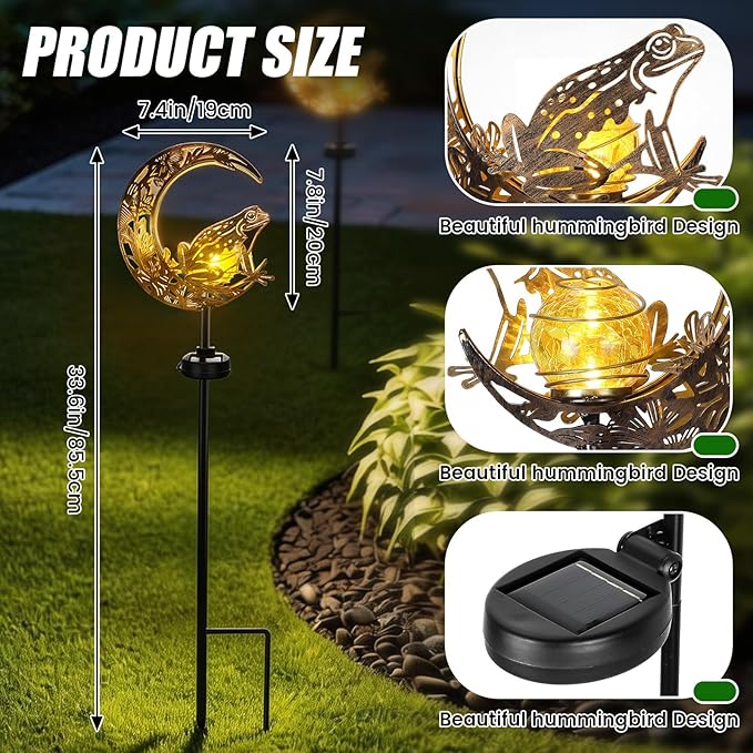 VIHOSE Solar Frog Outdoor Lights Waterproof Moon Garden Stake Lights Warm White LED Decorative Pathway Lighting for Yard, Lawn, Gifts for Mom, Women & Gardening Lovers