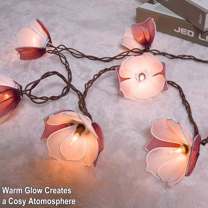 TWINKVILLA Decorative String Lights Plug in with 10 Bulbs, Flower Garland Fairy Lights Connectable Weatherproof Outdoor Indoor for Wedding Pergola Bedroom Porch Floral Home Decor (Purple White)