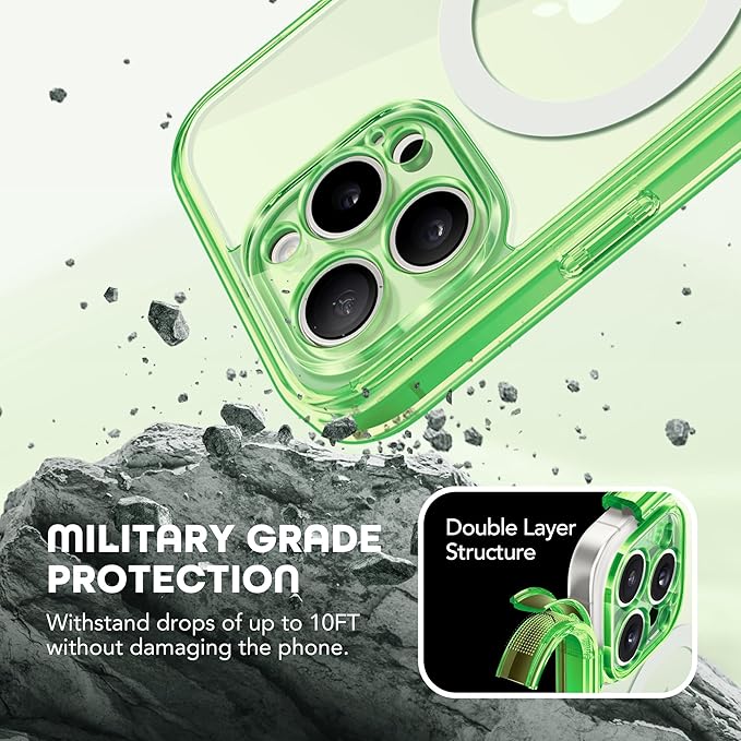 TIESZEN for iPhone 15 Pro Max Case, Compatible with MagSafe, Built-in Screen Protector and Camera Protection, Full Body Dustproof Shockproof Hard Phone Case 6.7",Bright Green