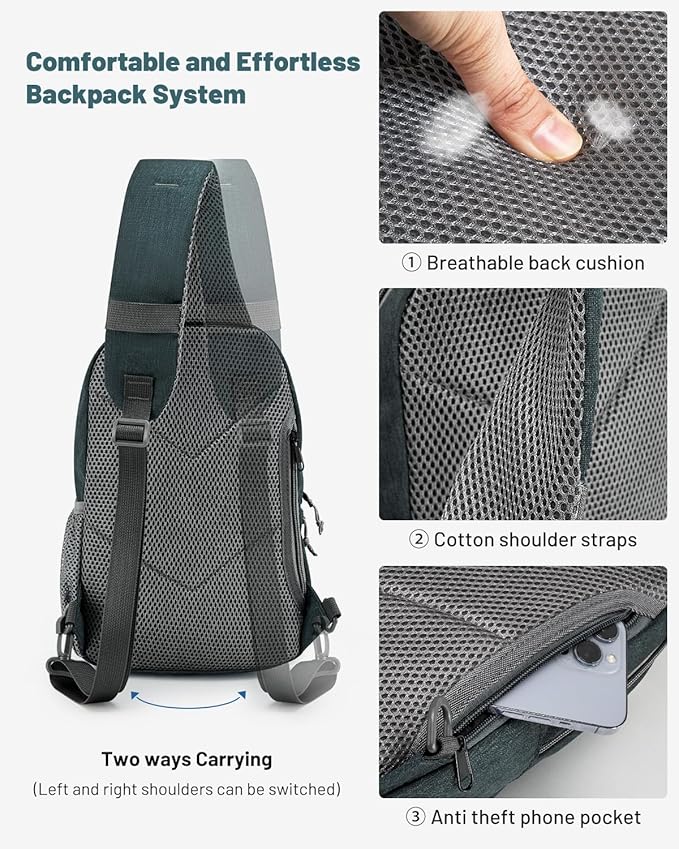 OIWAS Sling Bag Crossbody Backpack for Men, One Strap Backpack Hiking Daypack Chest Bag for Women
