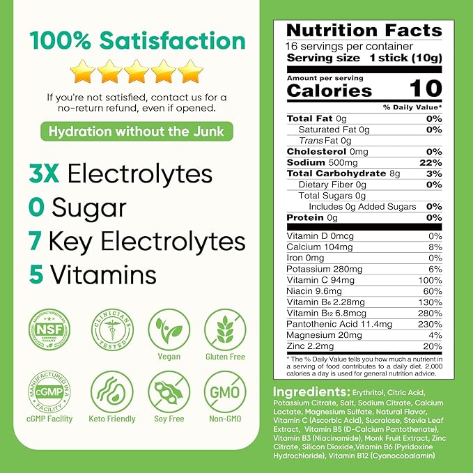 Venture Pal Sugar Free Electrolytes Powder Packets - Liquid Daily IV Hydration Packets | Instantly Hydrating & Party Recovery | 5 Vitamins & 7 Electrolytes | Certified Vegan, Keto, Non-GMO | 16 Sticks
