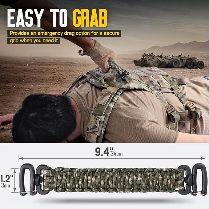 Tactical Paracord Handle，9-core Weaving Paracord Strap for Bag Strap Replacement，Molle Attachment with Metal/Plastic Clips for Backpack Sling Bags Water Bottle Holder