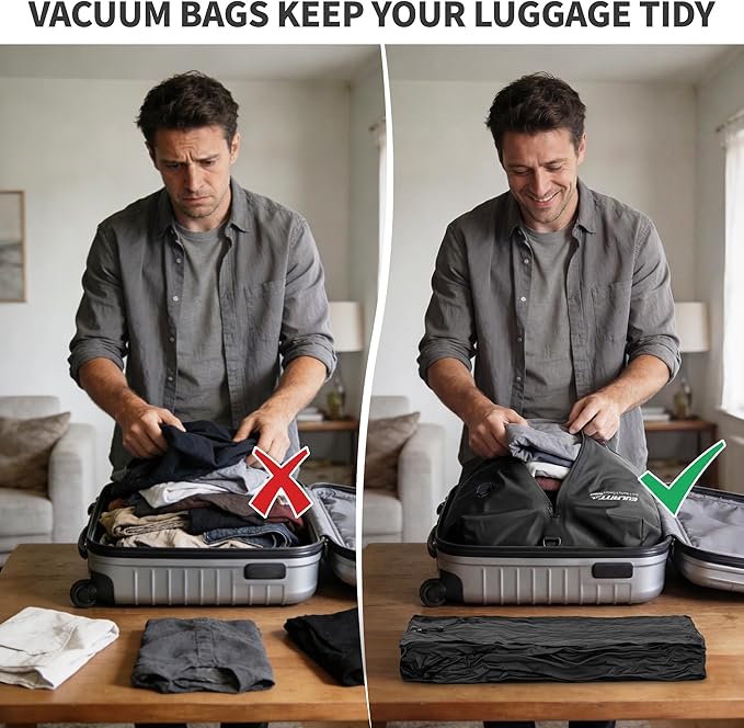 Reusable Vacuum Bags for Travel With Pump,Professional Waterproof IPX8 Zipper Vacuum Compression Bag for Suitcases Backpack,Space Saver Bags Packing Organizers for Clothing Packing(3 Pack,Black)