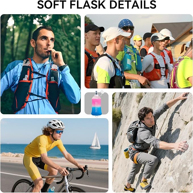 250ml Soft Flask Soft Water Bottle for Running, Hiking, Travelling, Cycling and Climbing - TPU Material - Gradient Pink