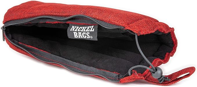 DIME BAGS Nickel Bags Padded Drawstring Duffle Tube, Hemp Protective Sling Bag with Soft Velour Interior, Breakable-Safe Storage for Glass & Gear, Durable Zipper & Strap (10 Inch, Red)
