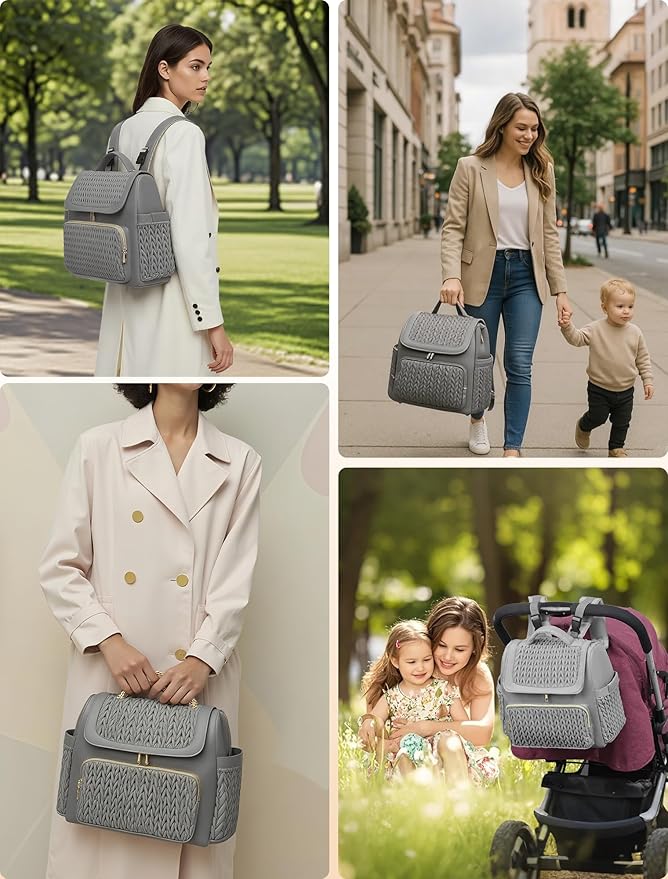 Awanhe Diaper Bag Backpack, Baby Bag with Changing Pad, Travel Waterproof Diaper Bag Tote, Newborn Essentials Must Haves, Luxury baby shower gifts for boys & Girls, Grey