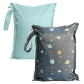 Tiny Twinkle Mess Proof Wet Bags | 2-Pack Reusable Waterproof Wet Bags for Swimsuits | Baby Clothes | Travel & Diaper Bag (Space, Ice Blue)