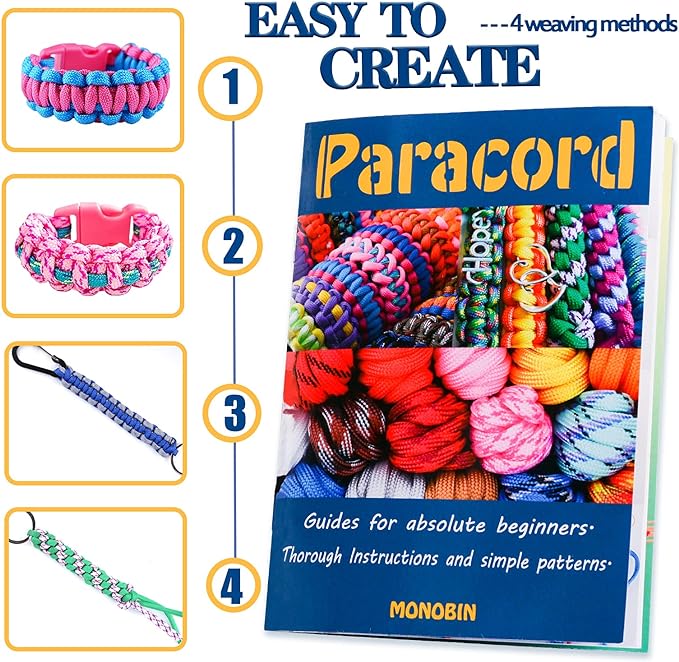 MONOBIN Paracord Combo Kit - 36 Colors, Multifunction Ropes & Accessories for Crafts