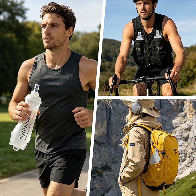 2Pcs 500ml Soft Flask, TPU Collapsible Soft Water Bottle for Hydration Pack, Running Vest, Leak-Proof Folding Water Bottle for Hiking Cycling Climbing Jogging- Wihte