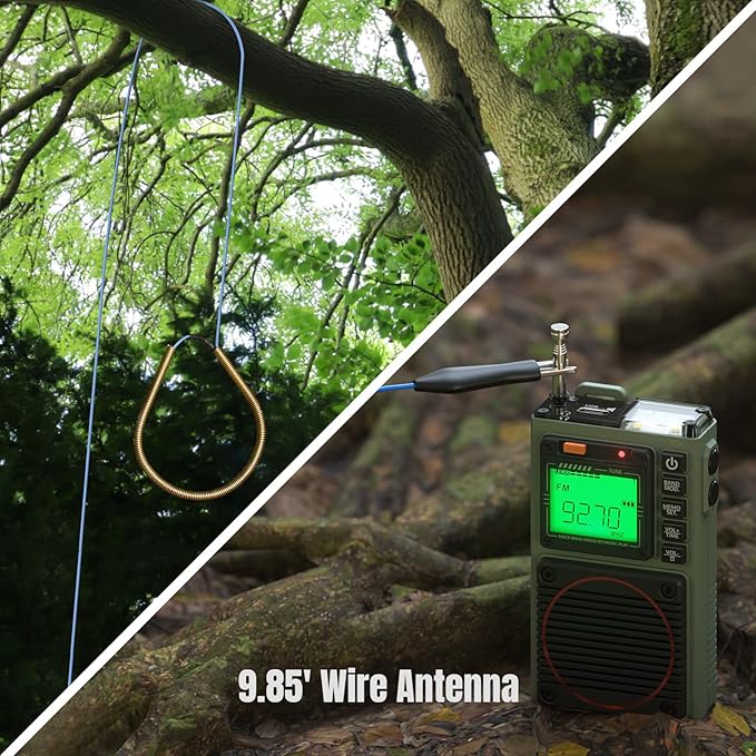 Raddy RF75A APP Control Shortwave Radio, Portable Shortwave Radios AM/FM/VHF/SW/WB Weather Radio, Pocket Radio Rechargeable w/ 9.85 Ft Wire Antenna (Army Green)