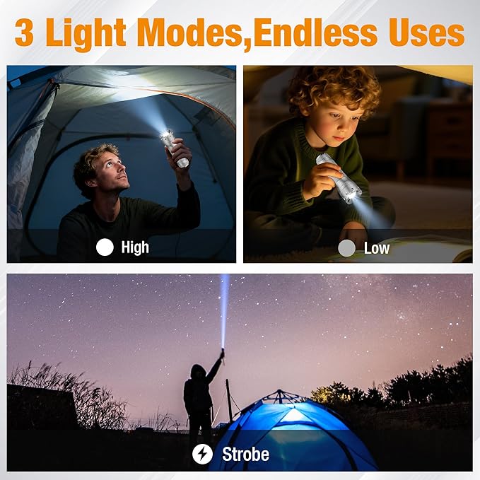 EverBrite Mini Flashlight, Zoomable LED Flash Light, 3 Modes, 3AAA Batteries Included, Handheld Small Flashlight for Camping, Emergency, Home, Grey