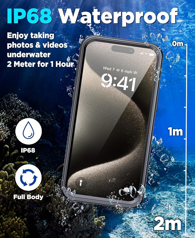 Beeasy for iPhone 15 Pro Waterproof Case with Magsafe, IP68 Underwater Military Grade, Phone Case with Shockproof, Dustproof, Rugged 360 Full Body Protection Cover with Built-in Screen Protector
