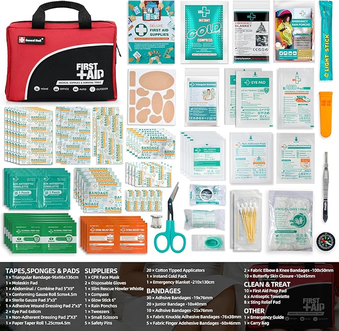 First Aid Kit -160 Pieces Compact and Lightweight - Including Cold (Ice) Pack, Emergency Blanket, Moleskin Pad,Perfect for Travel, Home, Office, Car, Camping, Workplace (Red)