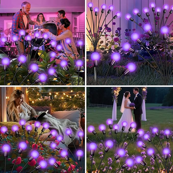 ZFNN Solar Garden Lights 16 LEDs, Purple, 2 Pack 8 Heads, Outdoor Waterproof, Swaying Firefly Lights for Yard, Patio, Pathway, Lawn Decorations