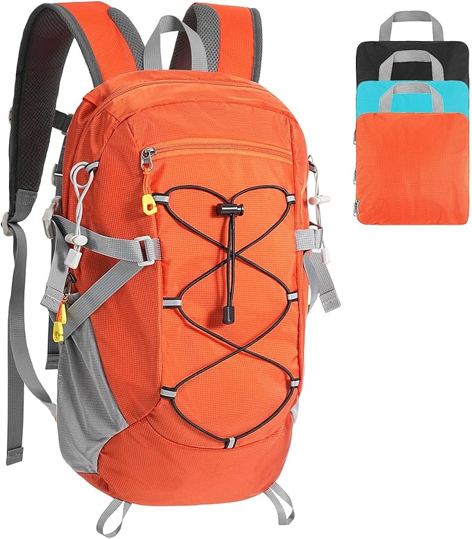 20L Hiking Backpack Lightweight Packable Hiking Daypack, Foldable Small Travel Outdoor Camping Shoulder Bag with Wet Dry Separation (Orange Red)