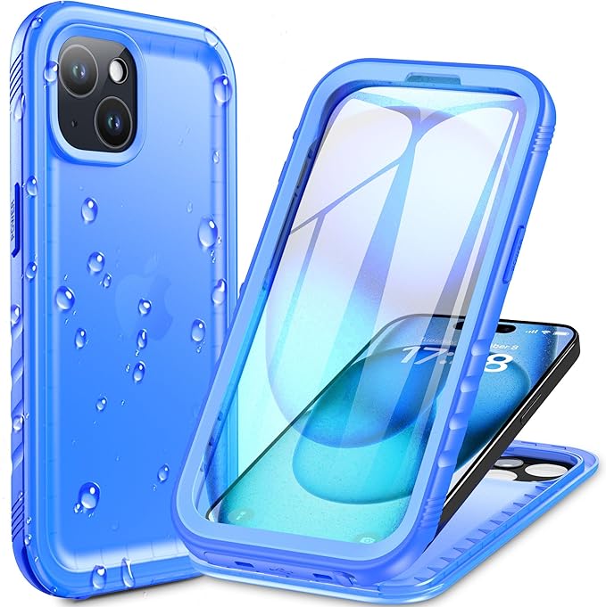 Cozycase for iPhone 15 Waterproof Shockproof Dustproof Case - Heavy Duty/360 Full Body/Military Grade/Protective/Rugged 【8FT Drop Proof】 Built in Screen/Camera Protector with Lanyard Blue