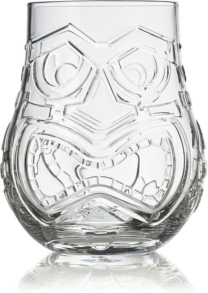 Libbey Tiki Split Glass Tumbler Set, Vintage-Style Quirky Drinking Glasses Set of 4, Exotic, Tall Drinking Glass Cups for Backyard Luau or Pool Party