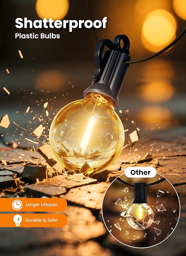 Outdoor String Patio Lights, 200FT 100 LED Patio Lights Waterproof, Connectable Shatterproof Hanging Outside String Light for Backyard, Porch, Deck, Balcony, Garden, House Decor, 2200K
