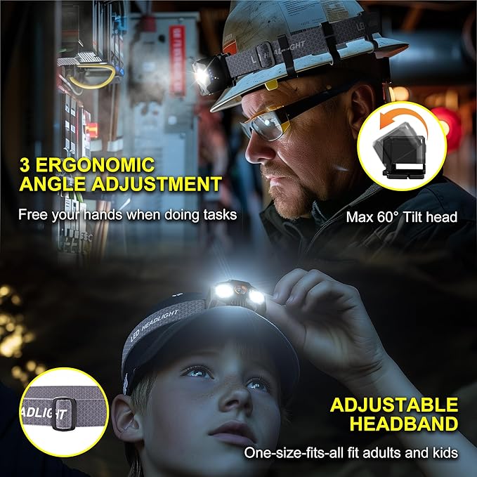 Favorlite 2 Pack Headlamp Rechargeable, 1400 Lumen Lightweight Head Lamps LED Rechargeable with White Green Red Light, Waterproof Head Lamp,14 Modes with Memory Function for Running
