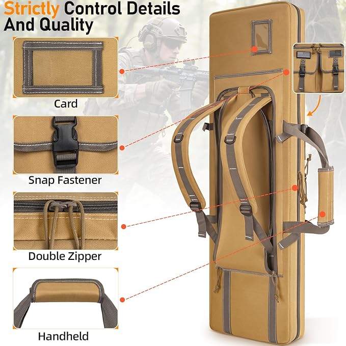 TORIBIO Double Rifle Case Soft Bag 32" 34" 36" 42" 46" 48'' 51“ 55” Gun Case Tactical for Rifle Firearm Storage, Transportation and Hunting Shooting Range, Rifle Backpack