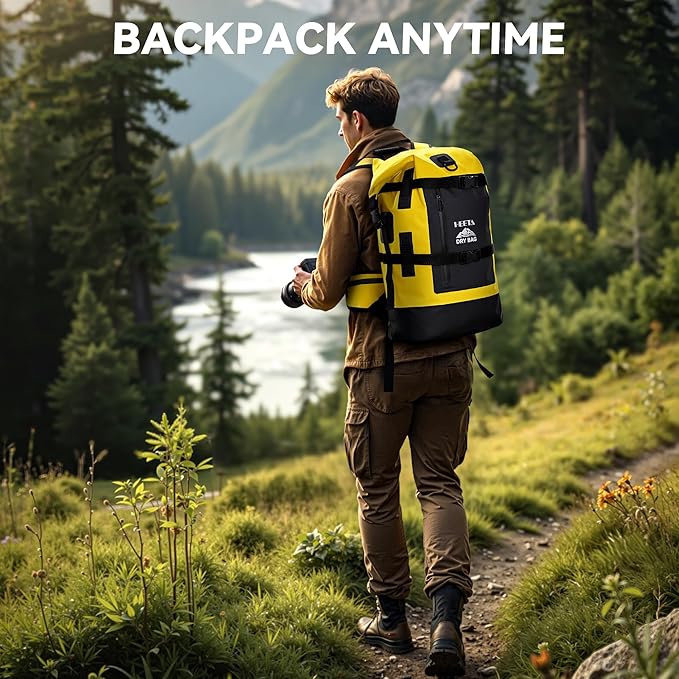 HEETA Dry Bags Waterproof Backpack 40L for Men & Women, Roll Top Heavy Duty Cushioned Hiking Backpack for Kayaking Boating Paddle Boarding Fishing Travel Camping Beach Vacation Cruise Ship Essentials