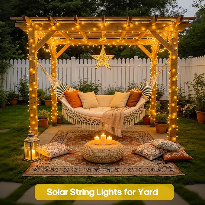 JMEXSUSS 2 Pack Solar String Lights Outdoor Waterproof, Total 400 LED 151FT Solar Powered Outdoor String Lights, 8 Modes Solar Christmas Light for Outside Patio Yard Tree Decorations, Warm White