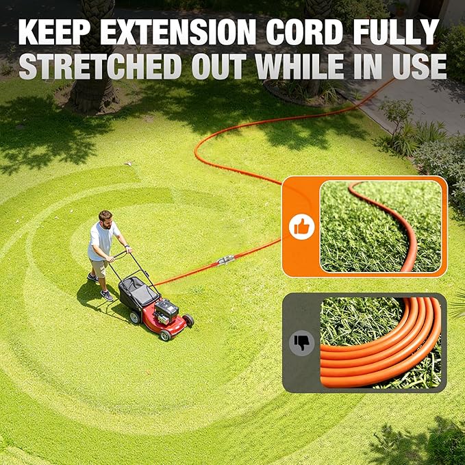 10 FT Outdoor Extension Cord Waterproof, 16/3 Gauge Heavy Duty 3 Prong Power Cord with Lighted Indicator End, 13A 125V 1625W SJTW, ETL Listed, Great for Lawn/Garden/Home(Orange)