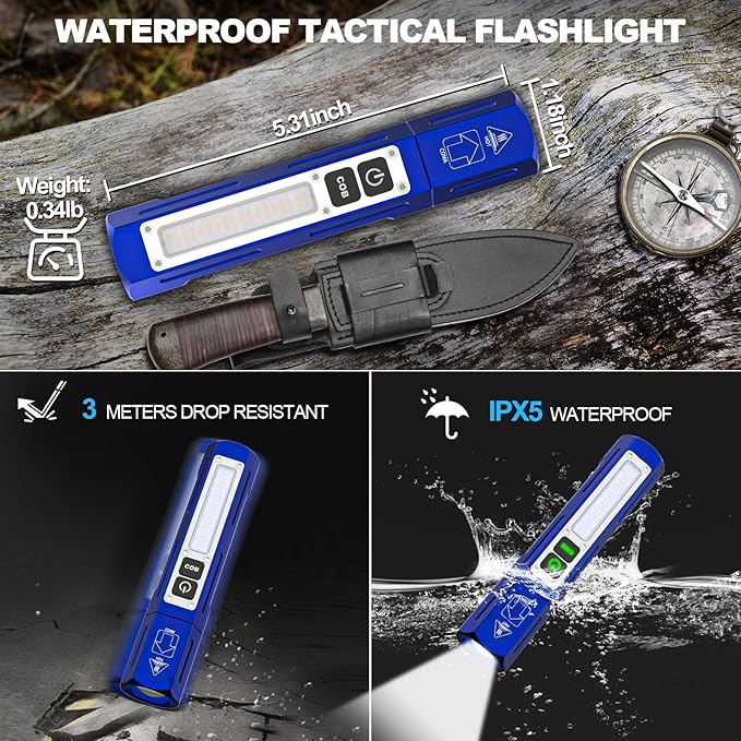 Banral Rechargeable Flashlights High Lumens - Super Bright Small Pocket Magnetic Flashlight, 8 Modes LED Tactical Flash Light, Dual Button Powerful Flashlight for Camping (2, Klein Blue)