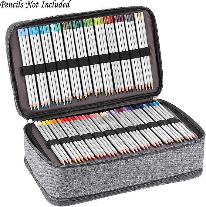 BTSKY Colored Pencil Case 360 Slots Pencil Bag Organizer High Capacity Holder with Double Zippers Multilayer for Crayola Colored Pencils Watercolor Pens & Gel Pens Grey